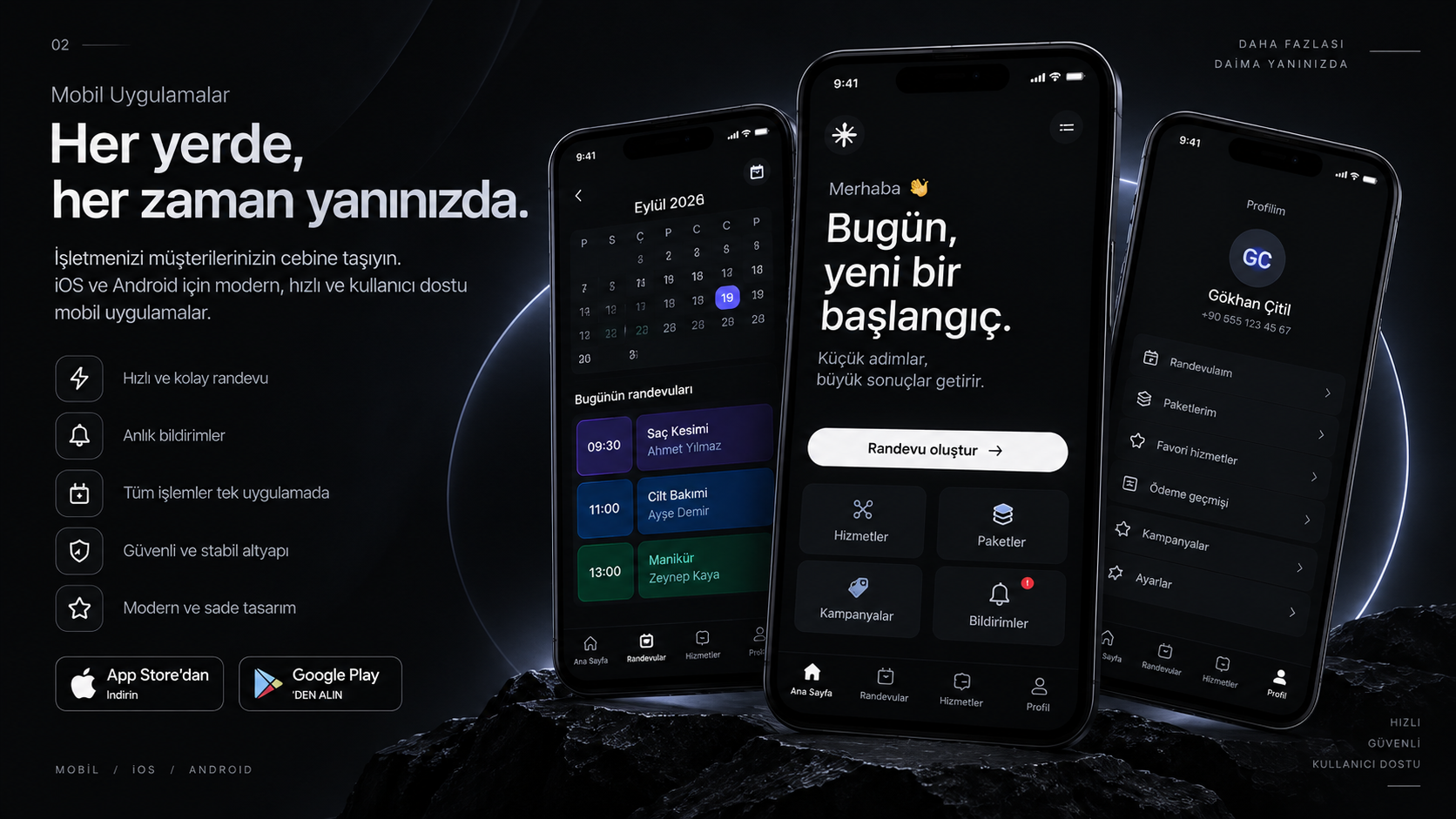 iOS ve Android mobil uygulama arayüzleri
